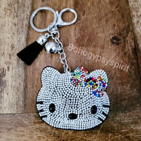 Hello Kitty Crystal Rhinestone Keychain Bag Charm with Tassel - Picture 5 of 9
